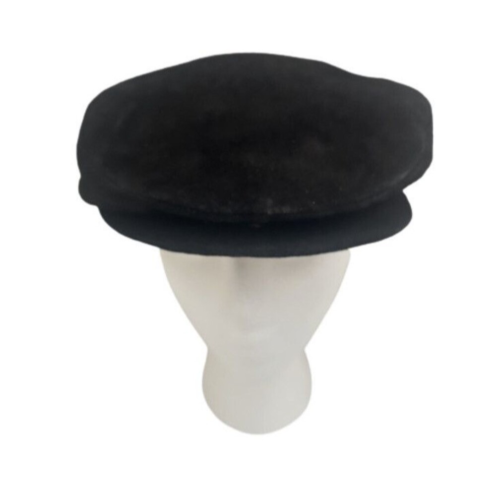Vintage Hat Sima International Mens Small Black Cabbie Suede Newsboy Cap USA